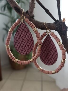 Boho Teardrop Earrings in Mauve's and Gold